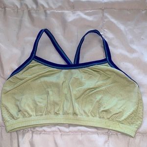 Green and blue sports bra